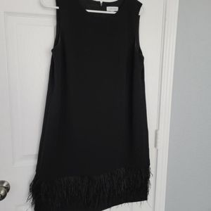 Stunning Calvin Klein Little Black Dress with Feather Hem Detail